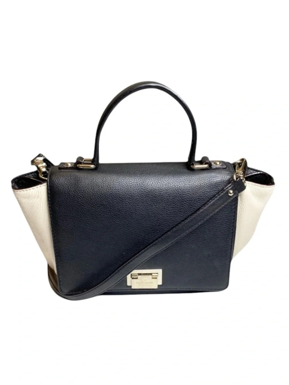 kate spade  Magnolia Park Large Two Tone Leather Satchel Handbag  Black Ivory